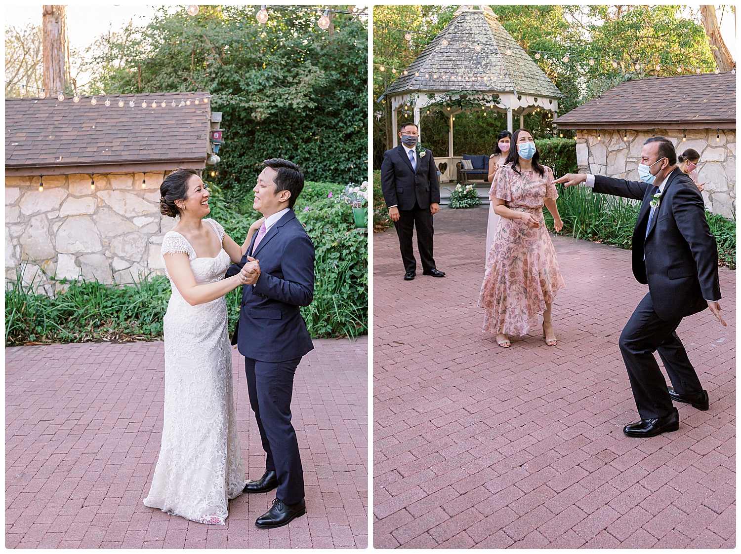 2 pictures of bride and groom and uncle dancing