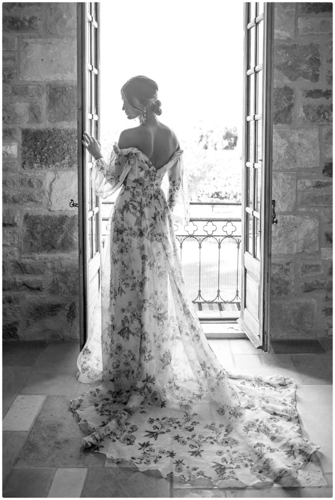 back image of bridal dress and train - sunstone winery
