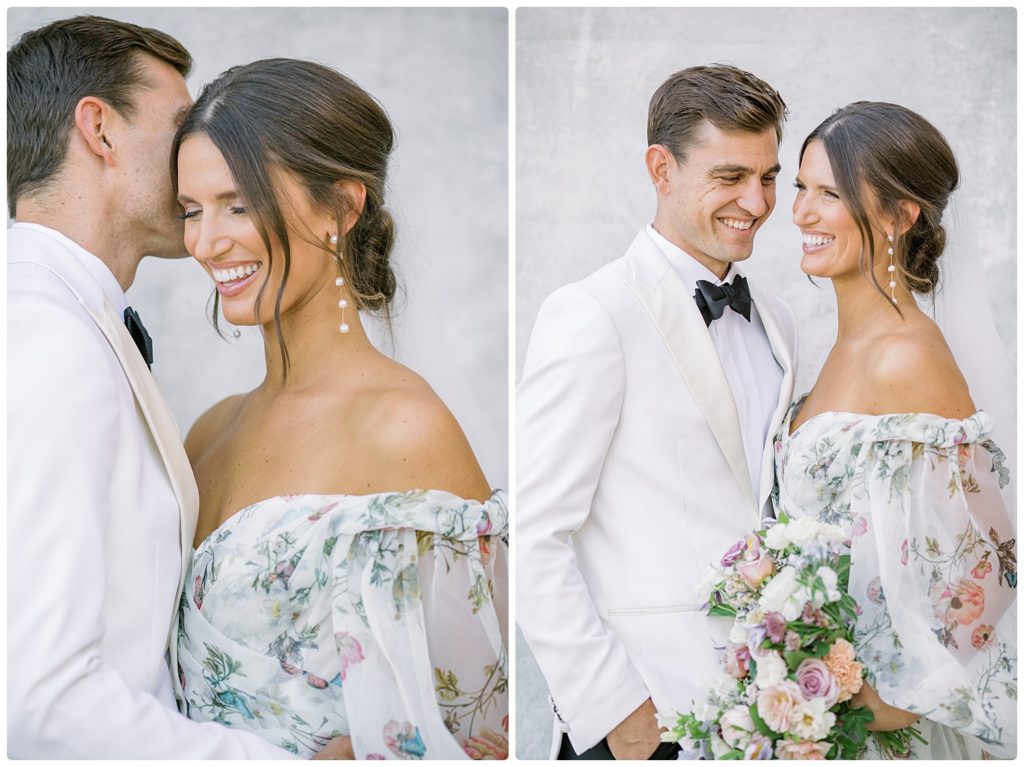 2 images - medium shot of wedding cople smiling