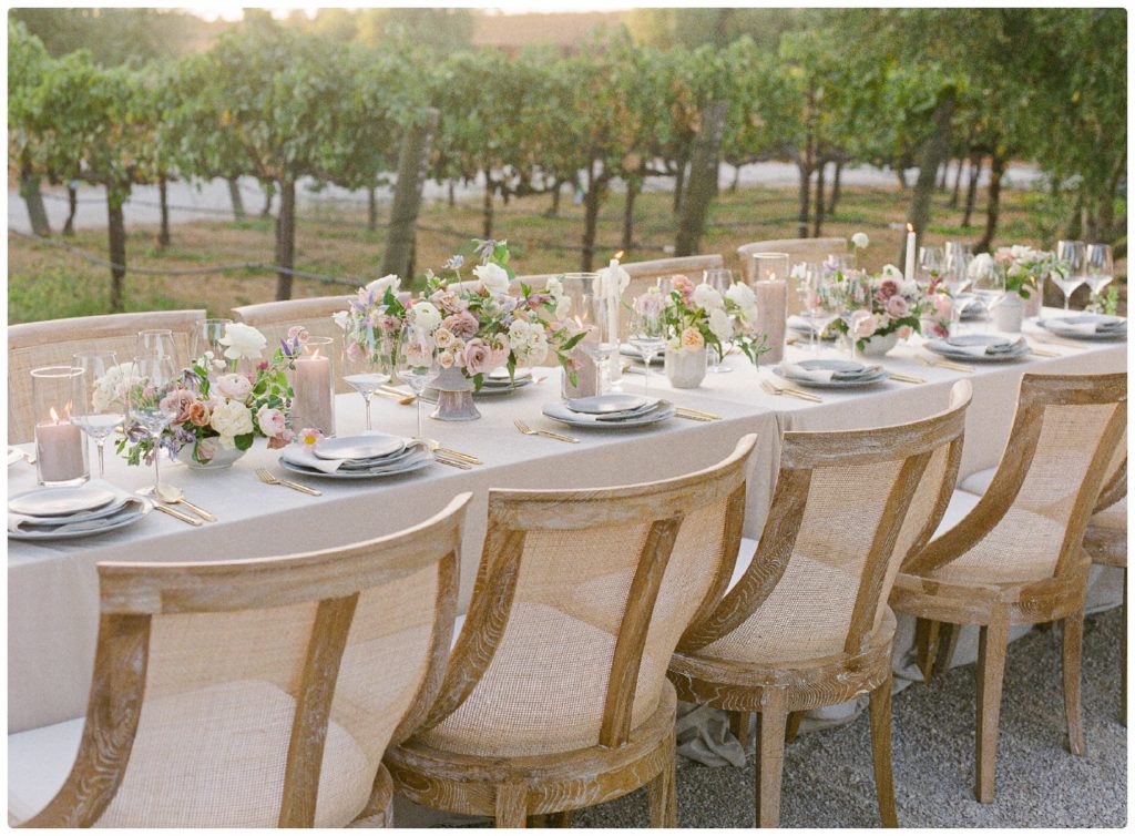 wedding reception table in winery