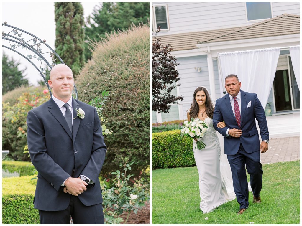 image 1: Groom waiting for his bride - Image 2: Bride and Father walking down the aisle