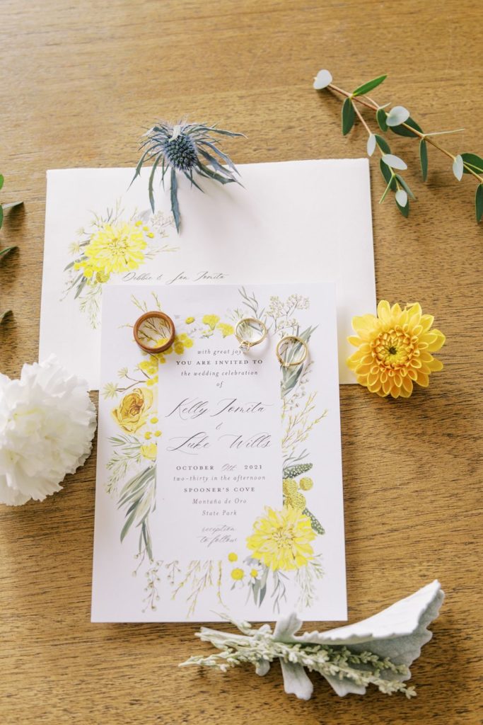 close up of boho wedding invitation