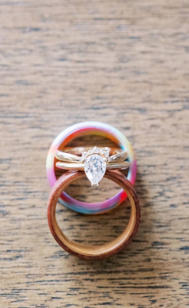 close up of the bride and groom rings