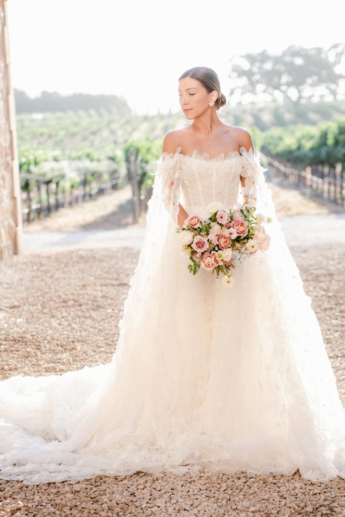 bridal dress with bouquet